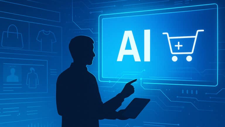 Photograph of a person shopping assisted by AI technology