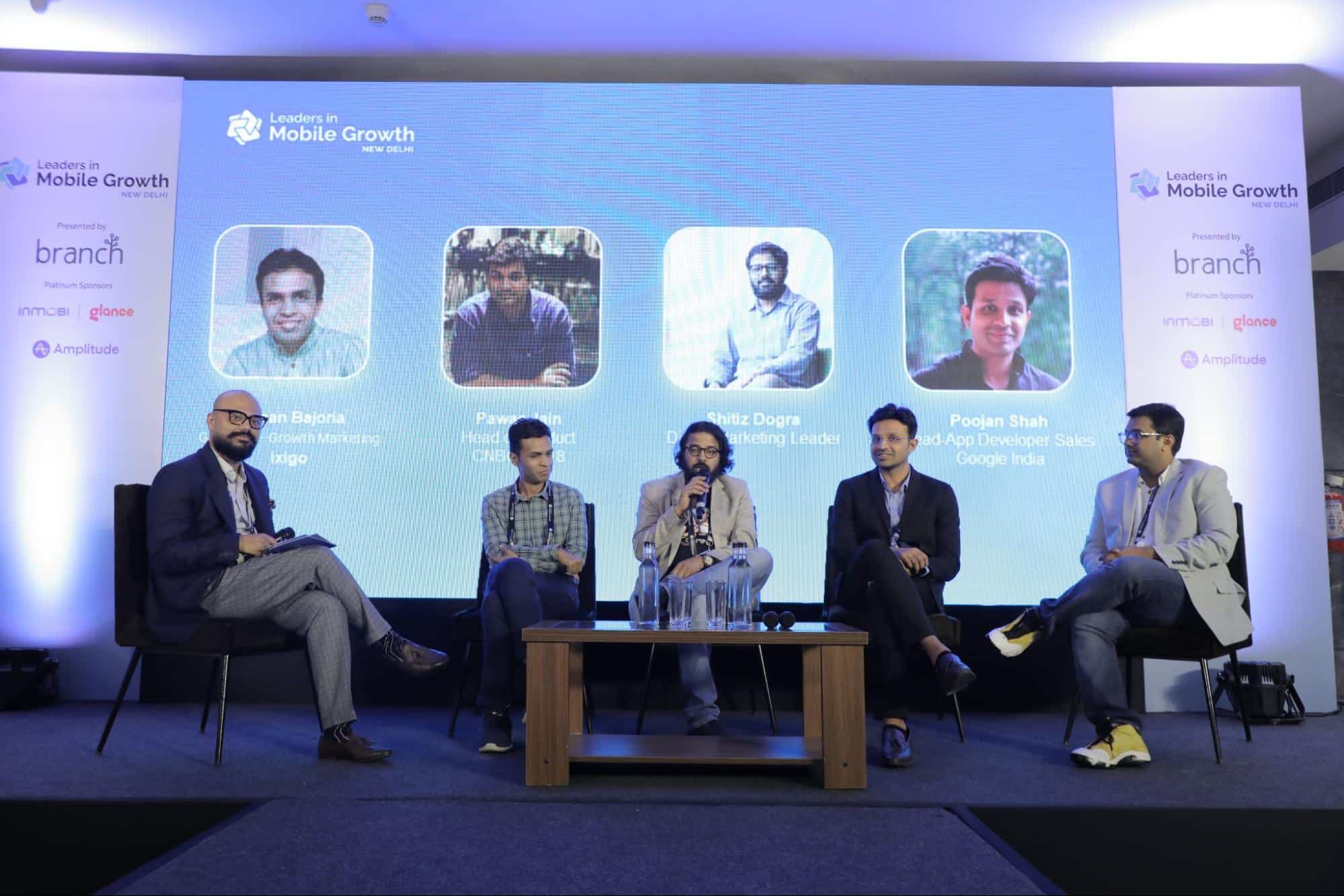 Photo of panelists on stage at Leaders in Mobile Growth New Delhi.