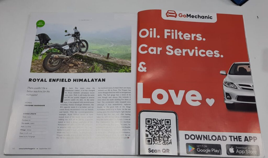 Example of QR code Print media ads. GoMechanic print media QR code ad/