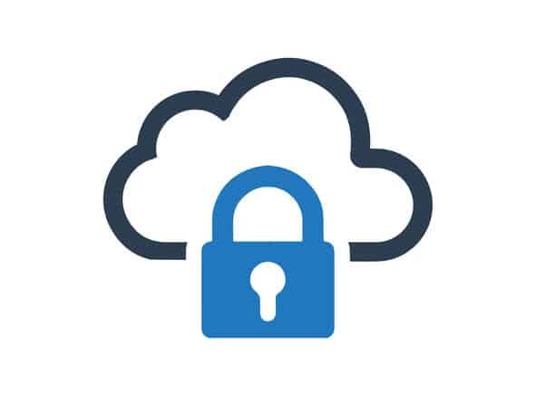 Icon of a blue padlock over a cloud, symbolizing cloud security or privacy.