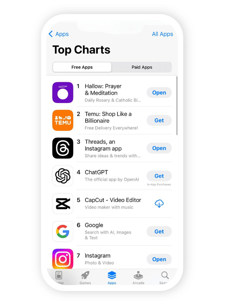 Screenshot of Apple App Store Top Charts