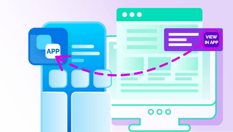 Blog banner showing web-to-app marketing concept with digital icons
