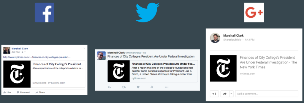 Social media previews of links