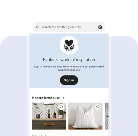 Screenshot of the Etsy app homepage: 