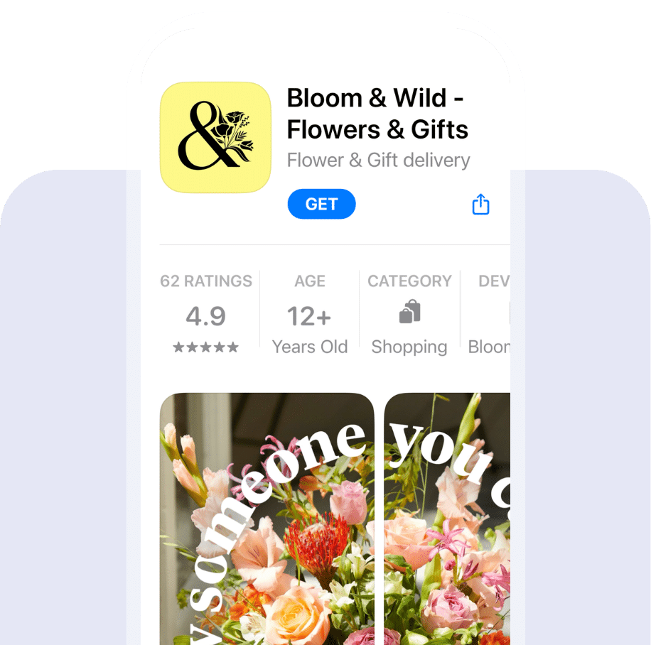 Screenshot of the Bloom & Wild app listing in the app store.