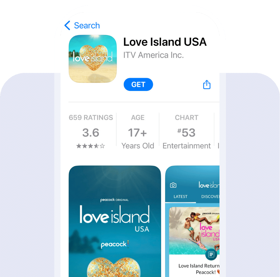 Screenshot of the Love Island app listing in the app store.
