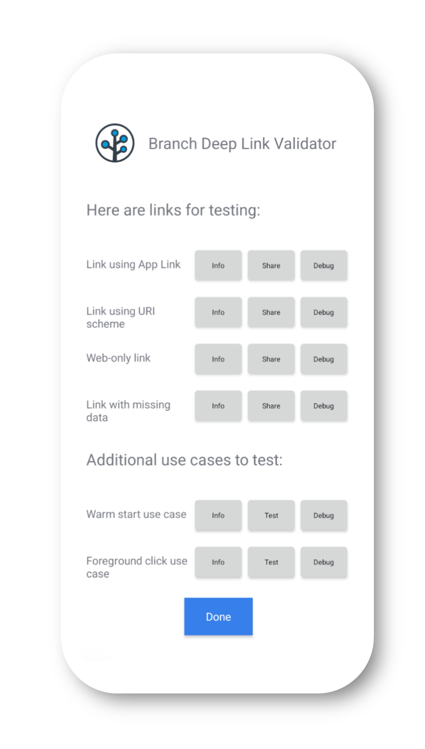 Screenshot showing examples of "Links for testing" and "Additional use cases to test."