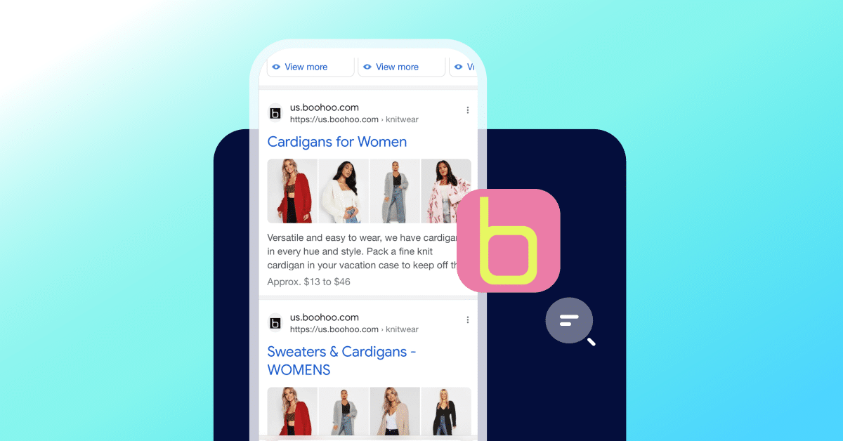 Phones with examples of boohoo SEO optimization