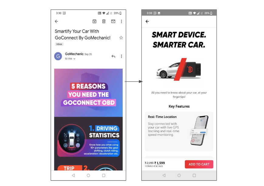 example of email-to-app user journey