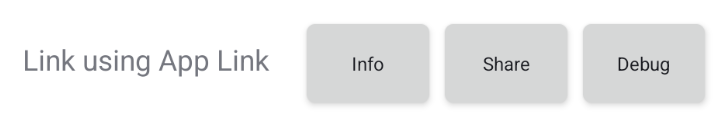 Screenshot showing the three buttons "Info," "Share," and "Debug" following a link.