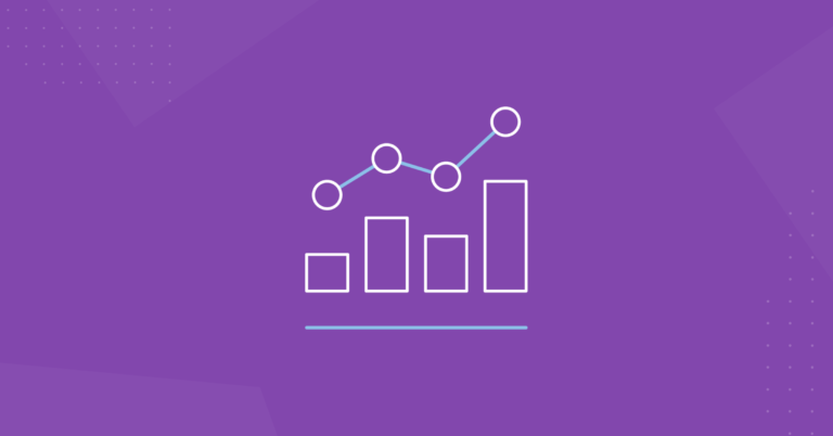 Graphical illustration of a bar chart and line graph overlay on a purple background.