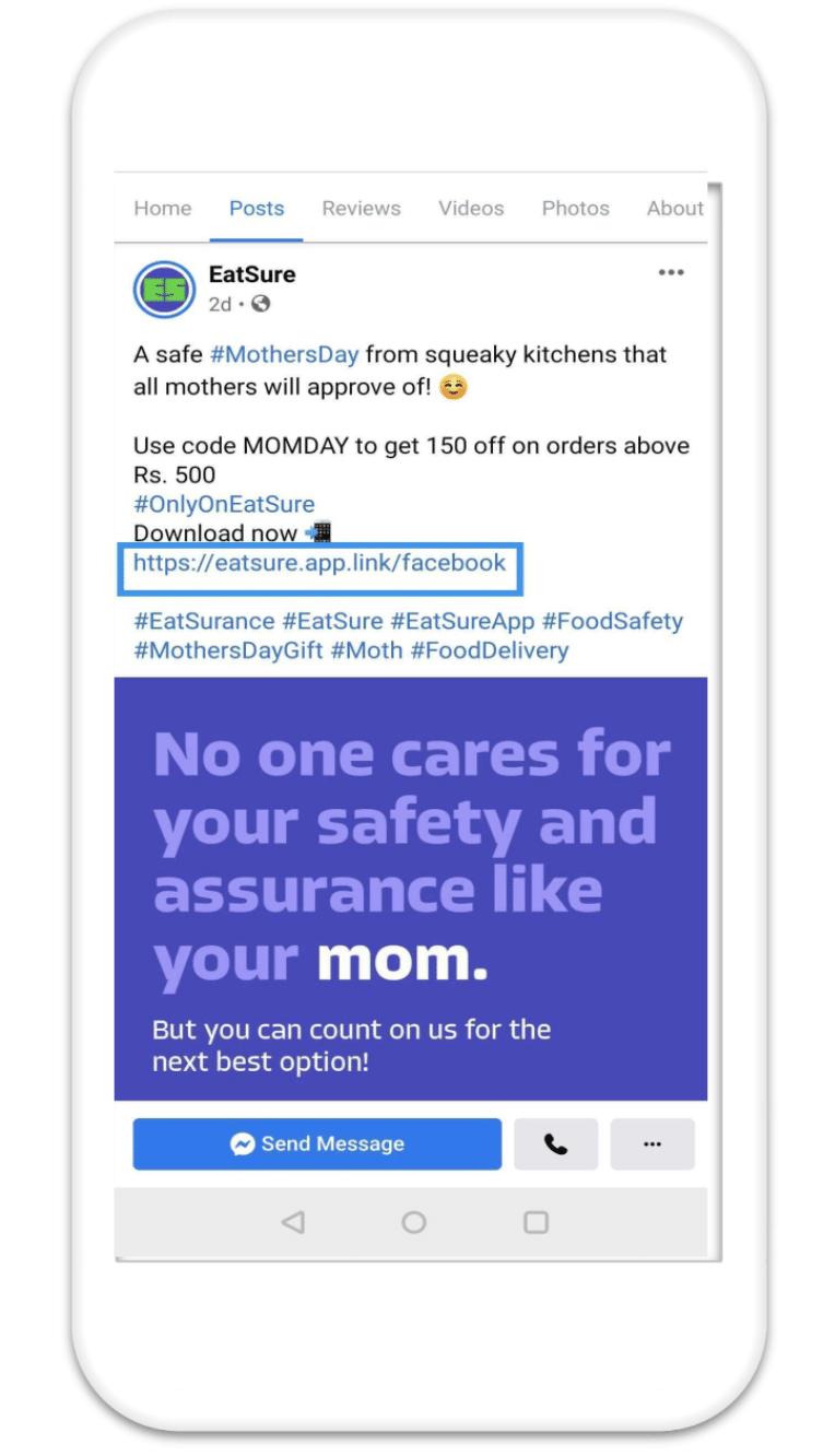 Image of EatSure link on Facebook