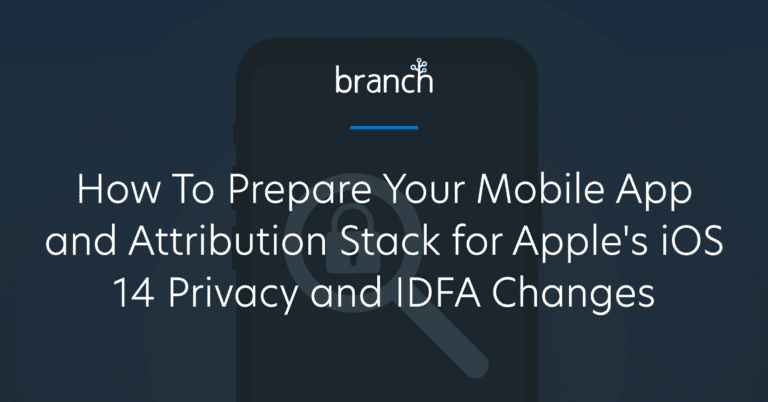 Slide with text "How To Prepare Your Mobile App and Attribution Stack for Apple's iOS 14 Privacy and IDFA Changes" on a dark background.