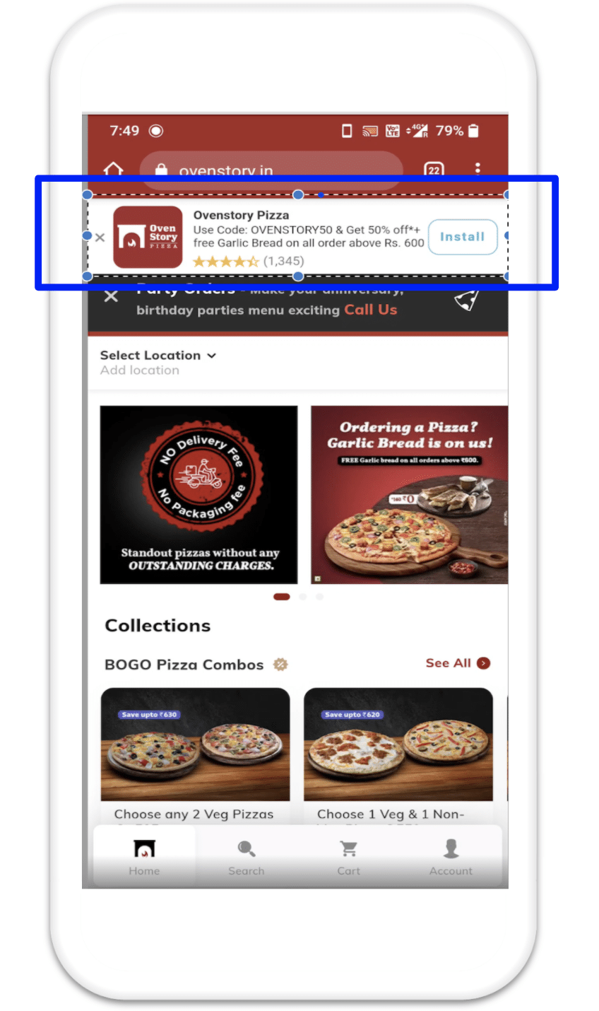 Image of mobile web banner on Ovenstory app