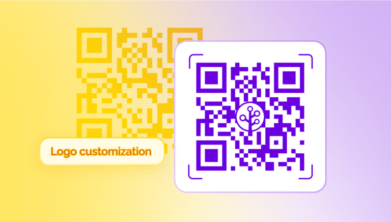 Illustration of QR codes with one showcasing logo customization.