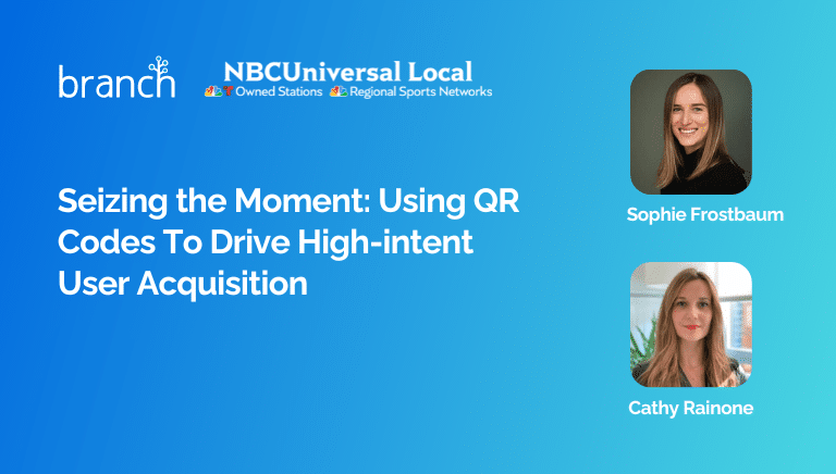 Promotional image for an event on using QR Codes for user acquisition, with two guest speakers, on March 21.