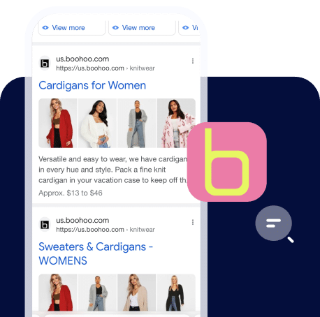 featuring product listings and a vibrant brand logo.