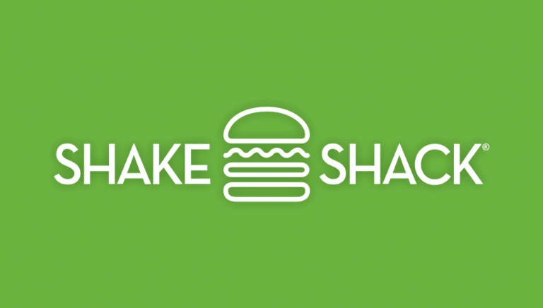 Logo of Shake Shack on a green background with a stylized burger icon.